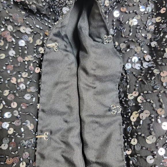 Scala Womens Black Vintage Silk Evening Jacket Small Petite Sequin Beaded Formal - Picture 8 of 10